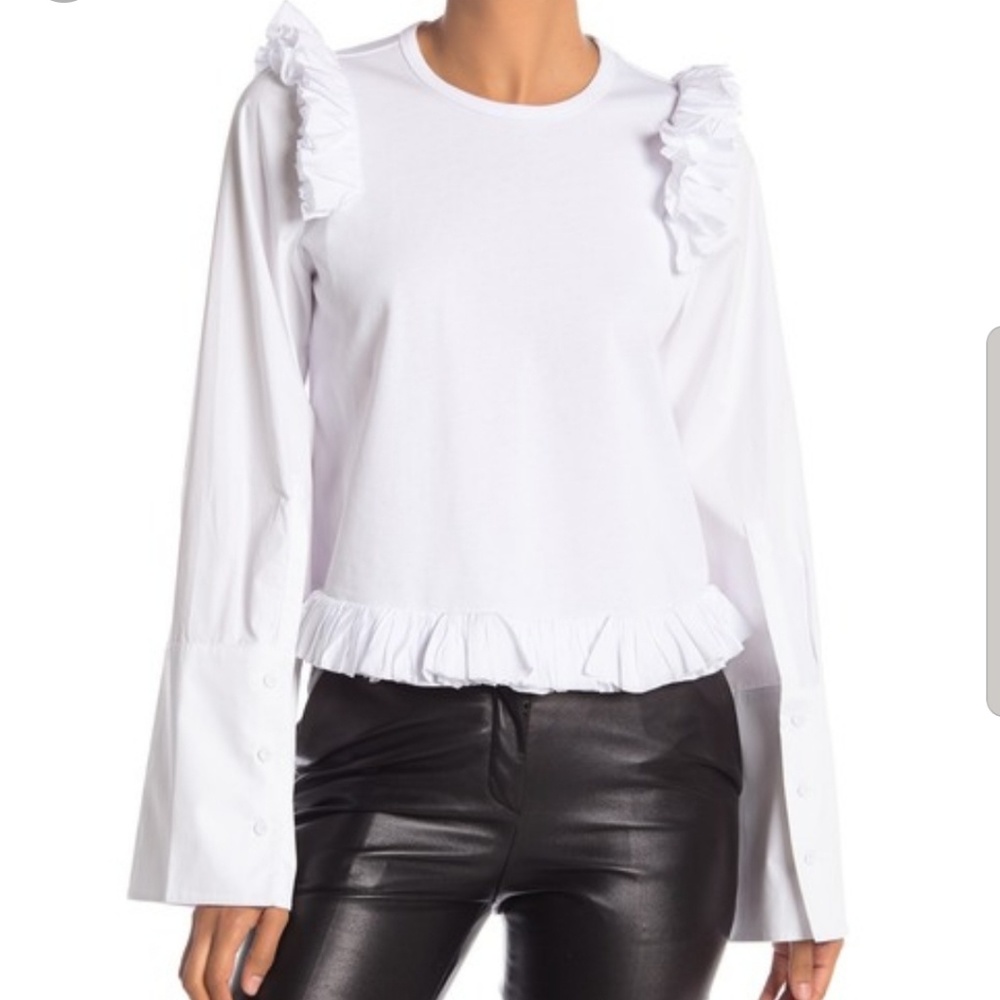 Opening Ceremony Long Sleeve ruffle Crew neck Top